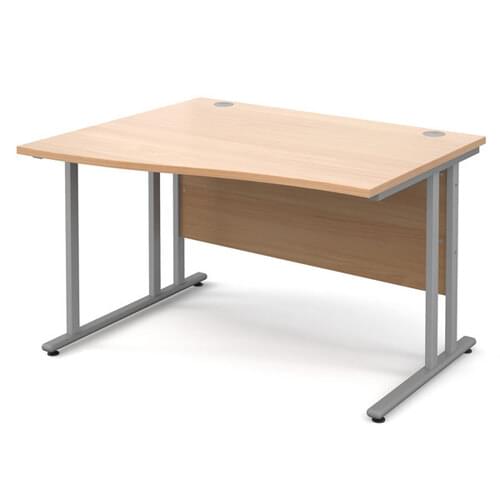 Wave Desk Left Hand 1200 x 800/990 x 725mm Cantilever Silver Frame 25mm MFC Beech