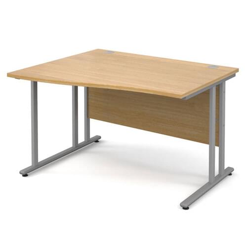 Wave Desk Left Hand 1200 x 800/990 x 725mm Cantilever Silver Frame 25mm MFC Oak