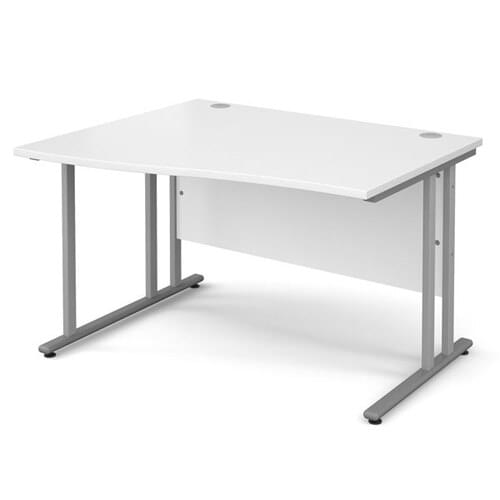 Wave Desk Left Hand 1200 x 800/990 x 725mm Cantilever Silver Frame 25mm MFC White
