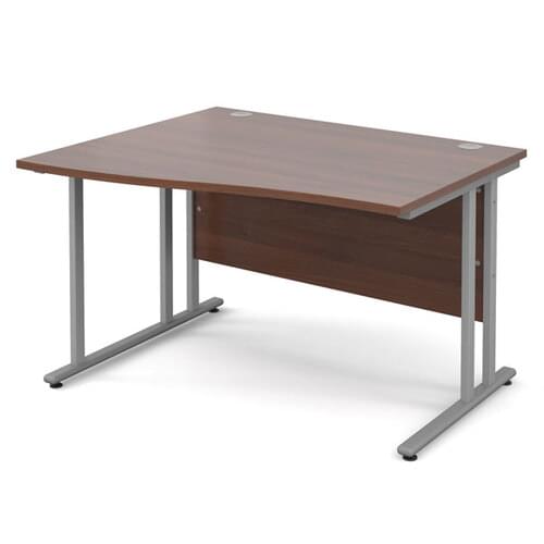 Wave Desk Left Hand 1200 x 800/990 x 725mm Cantilever Silver Frame 25mm MFC Walnut