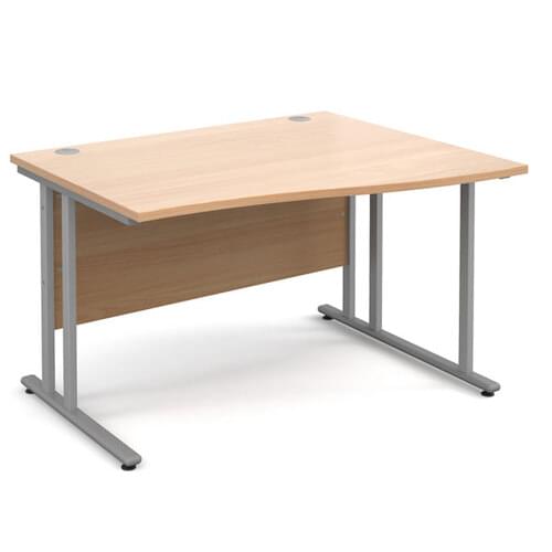 Wave Desk Right Hand 1200 x 800/990 x 725mm Cantilever Silver Frame 25mm MFC Beech