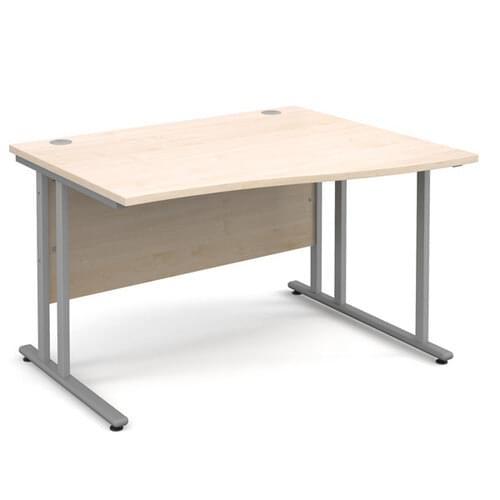 Wave Desk Right Hand 1200 x 800/990 x 725mm Cantilever Silver Frame 25mm MFC Maple