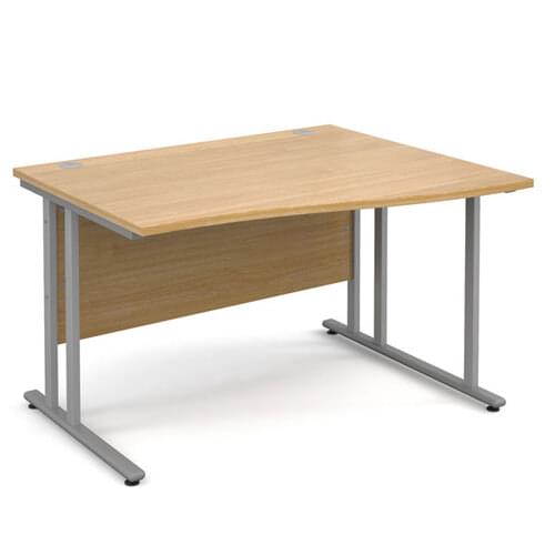Wave Desk Right Hand 1200 x 800/990 x 725mm Cantilever Silver Frame 25mm MFC Oak