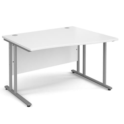 Wave Desk Right Hand 1200 x 800/990 x 725mm Cantilever Silver Frame 25mm MFC White