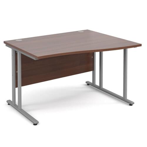 Wave Desk Right Hand 1200 x 800/990 x 725mm Cantilever Silver Frame 25mm MFC Walnut