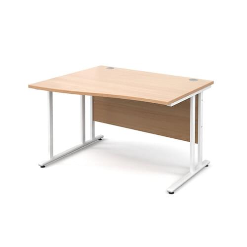 Wave Desk Left Hand 1200 x 800/990 x 725mm Cantilever White Frame 25mm MFC Beech