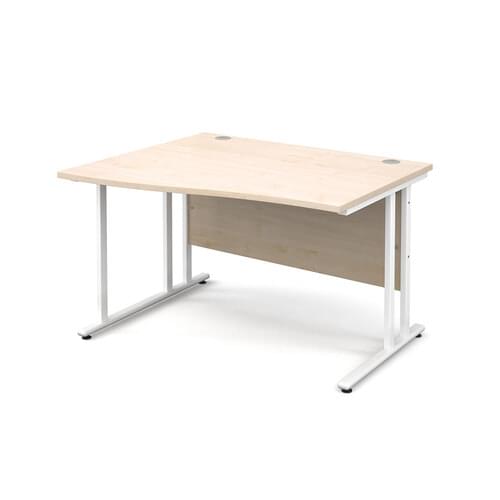 Wave Desk Left Hand 1200 x 800/990 x 725mm Cantilever White Frame 25mm MFC Maple