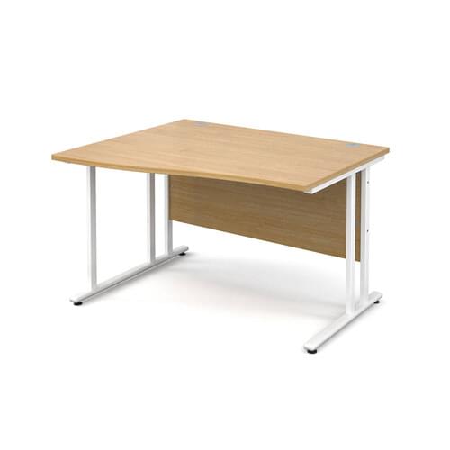 Wave Desk Left Hand 1200 x 800/990 x 725mm Cantilever White Frame 25mm MFC Oak
