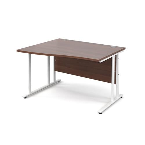 Wave Desk Left Hand 1200 x 800/990 x 725mm Cantilever White Frame 25mm MFC Walnut