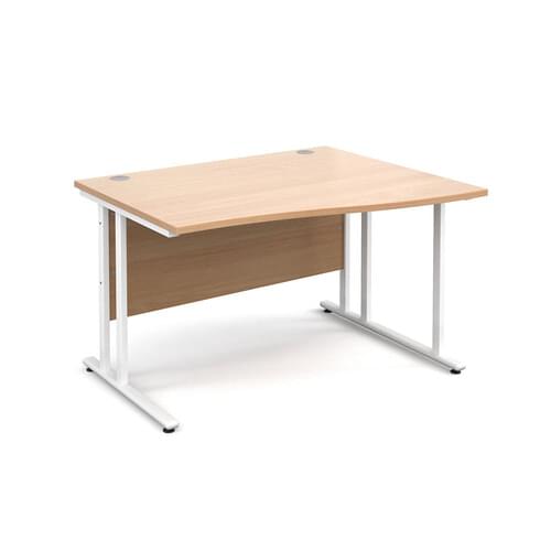 Wave Desk Right Hand 1200 x 800/990 x 725mm Cantilever White Frame 25mm MFC Beech