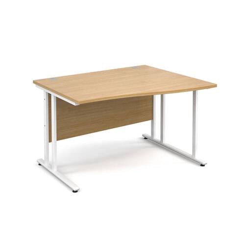 Wave Desk Right Hand 1200 x 800/990 x 725mm Cantilever White Frame 25mm MFC Oak