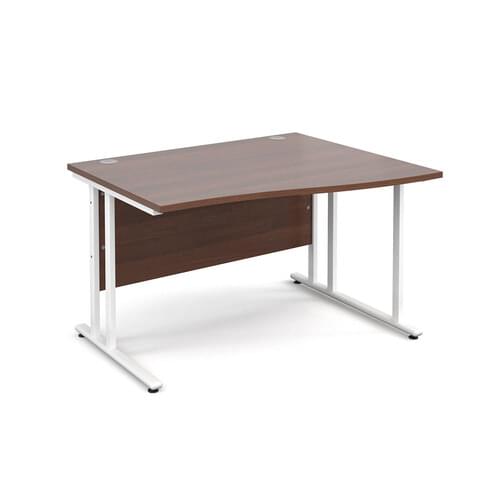 Wave Desk Right Hand 1200 x 800/990 x 725mm Cantilever White Frame 25mm MFC Walnut