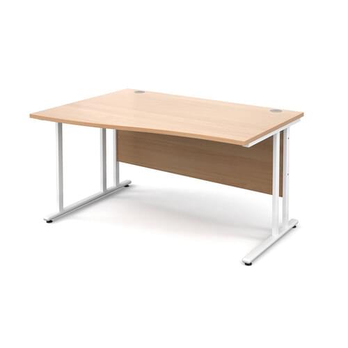 Wave Desk Left Hand 1400 x 800/990 x 725mm Cantilever White Frame 25mm MFC Beech