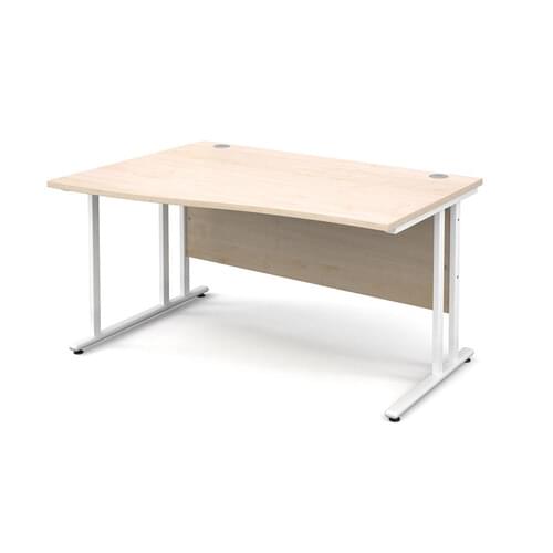Wave Desk Left Hand 1400 x 800/990 x 725mm Cantilever White Frame 25mm MFC Maple