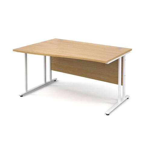 Wave Desk Left Hand 1400 x 800/990 x 725mm Cantilever White Frame 25mm MFC Oak