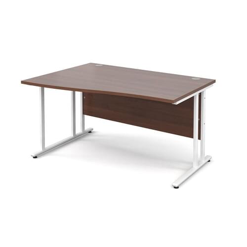 Wave Desk Left Hand 1400 x 800/990 x 725mm Cantilever White Frame 25mm MFC Walnut