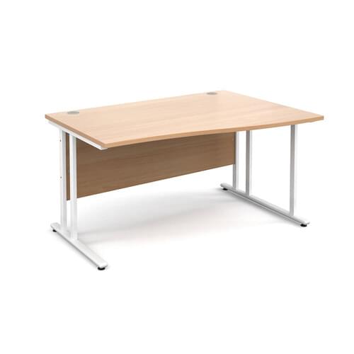 Wave Desk Right Hand 1400 x 800/990 x 725mm Cantilever White Frame 25mm MFC Beech