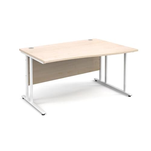 Wave Desk Right Hand 1400 x 800/990 x 725mm Cantilever White Frame 25mm MFC Maple