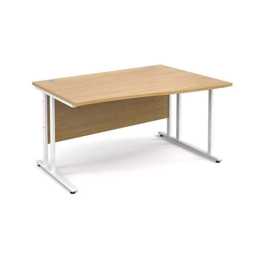 Wave Desk Right Hand 1400 x 800/990 x 725mm Cantilever White Frame 25mm MFC Oak