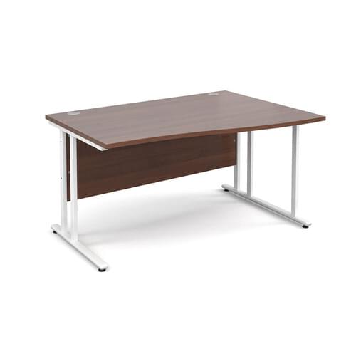 Wave Desk Right Hand 1400 x 800/990 x 725mm Cantilever White Frame 25mm MFC Walnut
