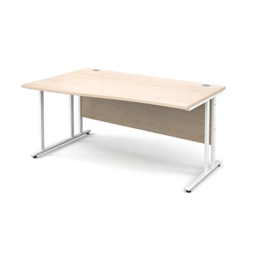 Wave Desk Left Hand 1600 x 800/990 x 725mm Cantilever White Frame 25mm MFC Maple
