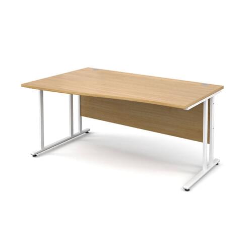Wave Desk Left Hand 1600 x 800/990 x 725mm Cantilever White Frame 25mm MFC Oak