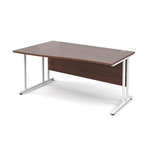 Wave Desk Left Hand 1600 x 800/990 x 725mm Cantilever White Frame 25mm MFC Walnut