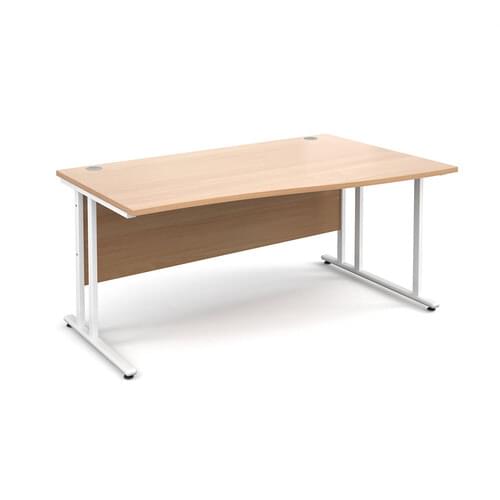 Wave Desk Right Hand 1600 x 800/990 x 725mm Cantilever White Frame 25mm MFC Beech