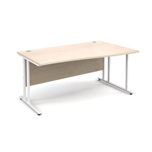 Wave Desk Right Hand 1600 x 800/990 x 725mm Cantilever White Frame 25mm MFC Maple