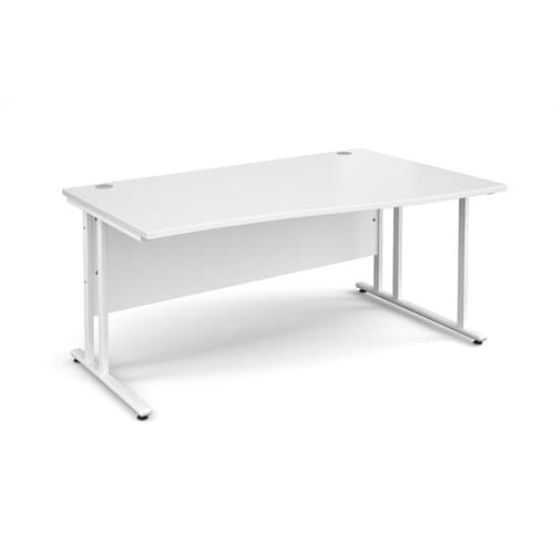 Wave Desk Right Hand 1600 x 800/990 x 725mm Cantilever White Frame 25mm MFC White