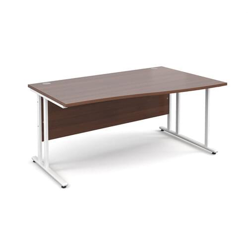 Wave Desk Right Hand 1600 x 800/990 x 725mm Cantilever White Frame 25mm MFC Walnut