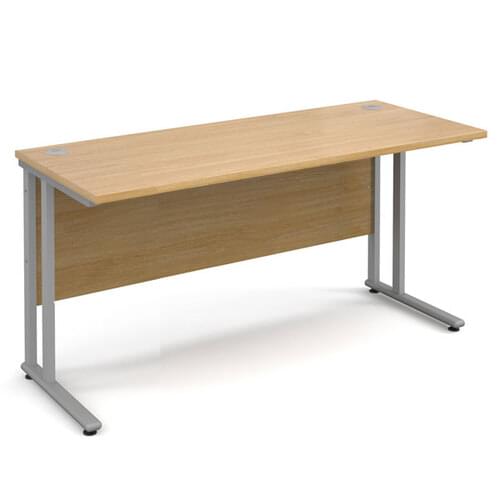 Narrow Desk 1400 x 600 x 725mm Silver Cantilever Frame 25mm MFC Oak