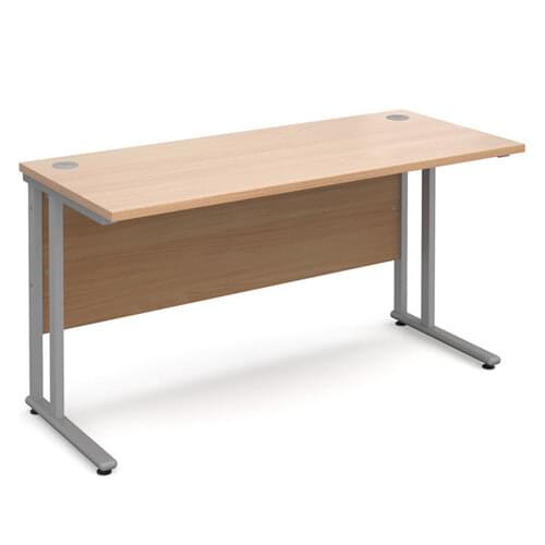 Narrow Desk 1400 x 600 x 725mm Silver Cantilever Frame 25mm MFC Beech