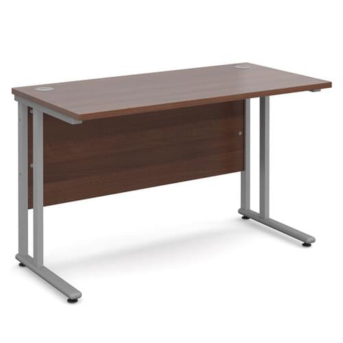 Narrow Desk 1200 x 600 x 725mm Silver Cantilever Frame 25mm MFC Walnut