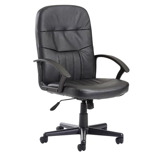 Managers Chair Fixed Arms Black Leather Faced