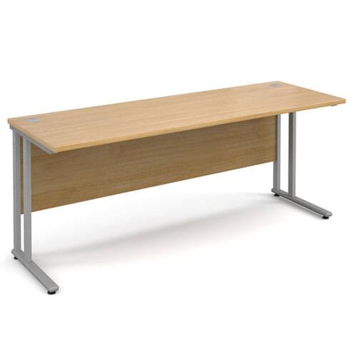Narrow Desk 1800 x 600 x 725mm Silver Cantilever Frame 25mm MFC Oak