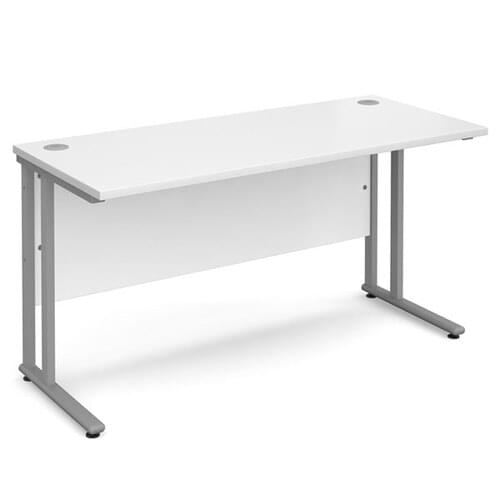 Narrow Desk 1400 x 600 x 725mm Silver Cantilever Frame 25mm MFC White