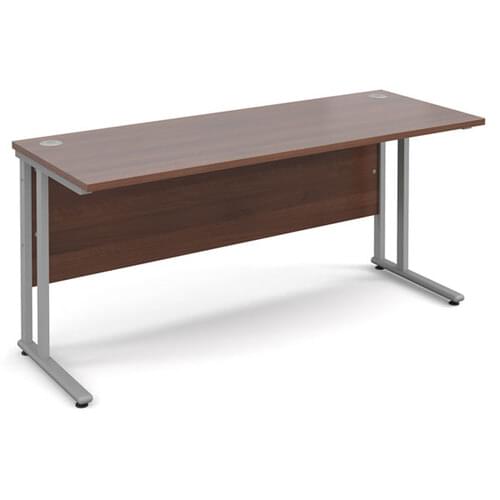 Narrow Desk 1600 x 600 x 725mm Silver Cantilever Frame 25mm MFC Walnut
