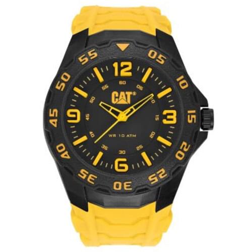 Cat Men's Quartz Watch Black Dial Analogue Display Yellow Rubber Strap
