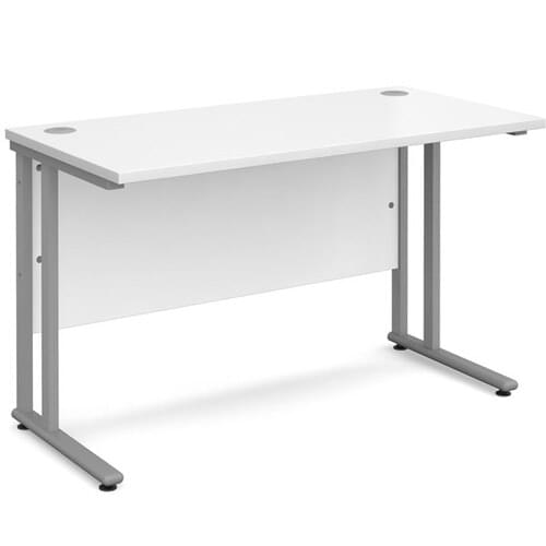 Narrow Desk 1200 x 600 x 725mm Silver Cantilever Frame 25mm MFC White
