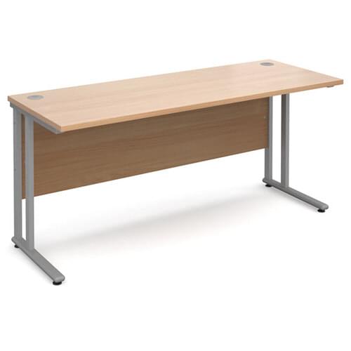 Narrow Desk 1600 x 600 x 725mm Silver Cantilever Frame 25mm MFC Beech
