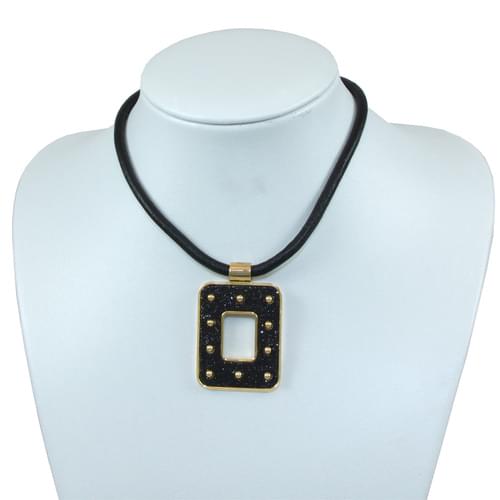 Sophisticated Black Fashion Necklace with Black and Gold Pendant 16