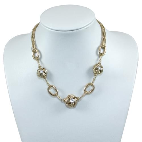 Stylish Gold Wrap Around Bead Fashion Necklace inset with Diamond Effect Stones 18