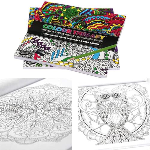 Adult Colour Therapy 21cm Square Colouring Books 120 Pages Assorted Designs