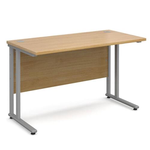Narrow Desk 1200 x 600 x 725mm Silver Cantilever Frame 25mm MFC Oak