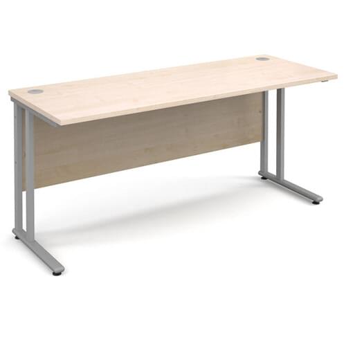 Narrow Desk 1600 x 600 x 725mm Silver Cantilever Frame 25mm MFC Maple