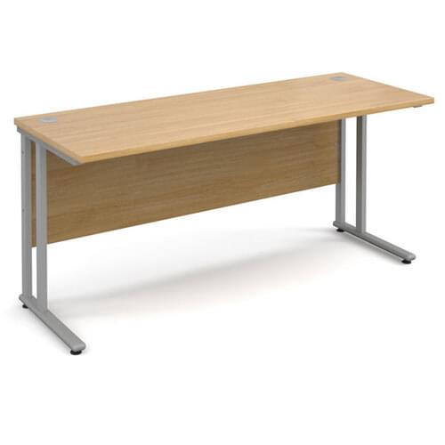 Narrow Desk 1600 x 600 x 725mm Silver Cantilever Frame 25mm MFC Oak