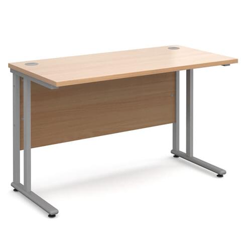 Narrow Desk 1200 x 600 x 725mm Silver Cantilever Frame 25mm MFC Beech