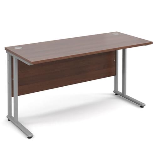 Narrow Desk 1400 x 600 x 725mm Silver Cantilever Frame 25mm MFC Walnut
