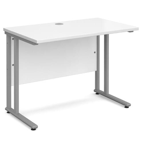 Narrow Desk 1000 x 600 x 725mm Silver Cantilever Frame 25mm MFC White